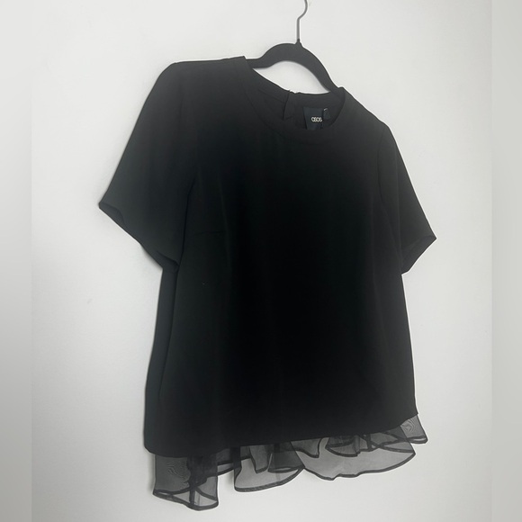 NEW ASOS Black Chiffon Ruffle Hem Short Sleeve Feminine Blouse Top US 4 - Picture 2 of 10